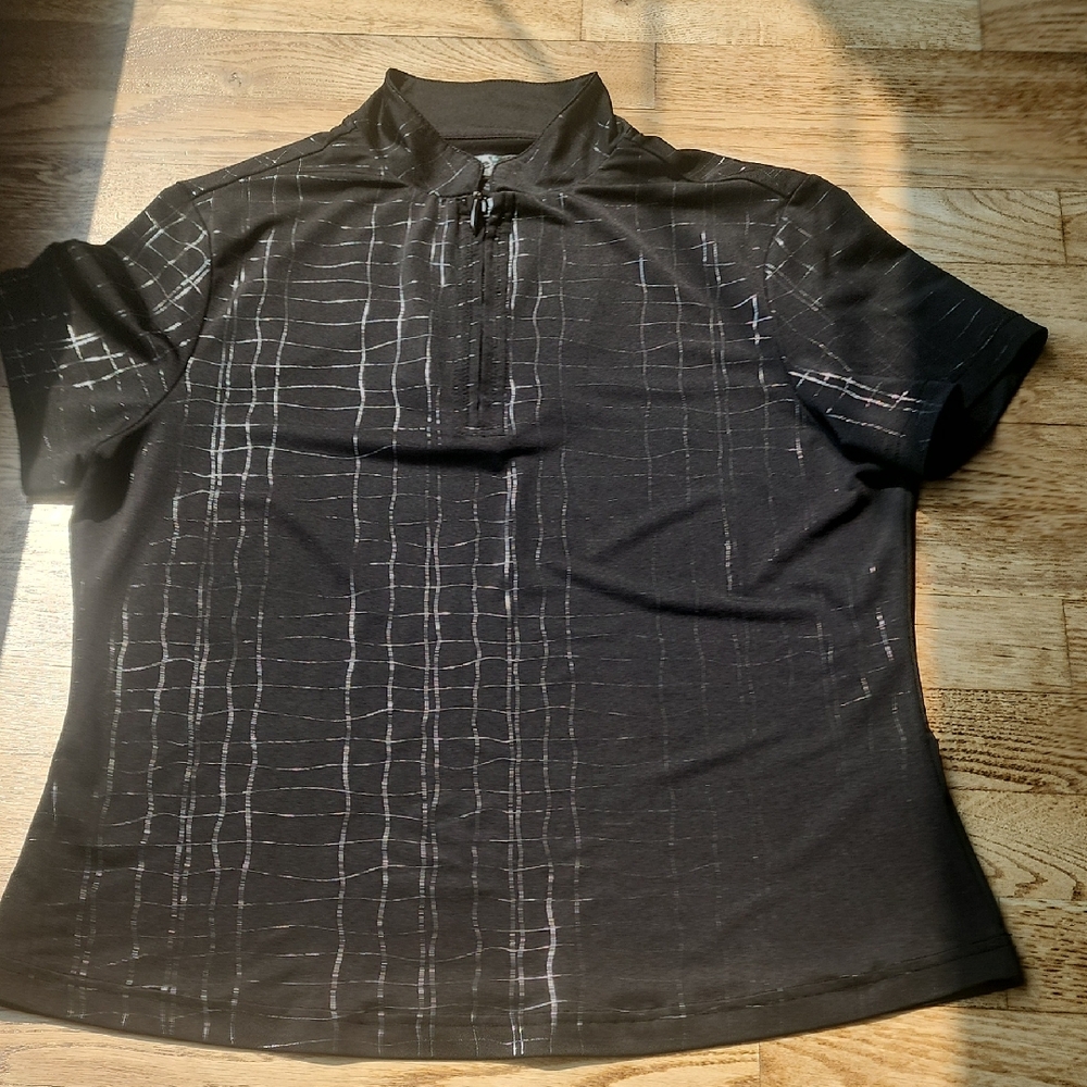 (M) jamie Sadock Black Metallic Grid Pattern Polo Shirt Golf Silky Soft Vintage